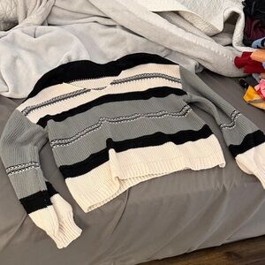 Striped Gray and Black Women's Sweater